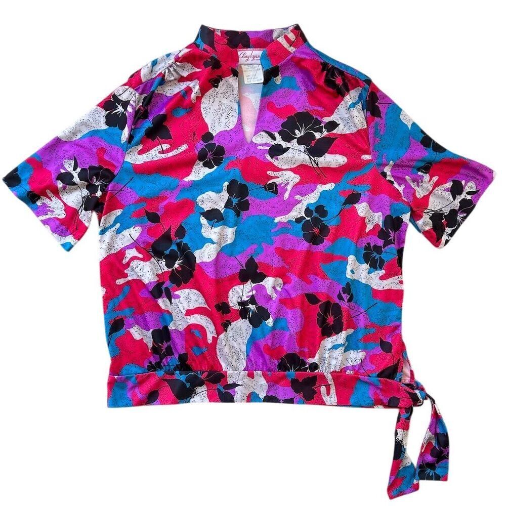 Amy Lynn Women's Floral Blouse Size 42 Collared Short Sleeve Casual - Picture 2 of 5